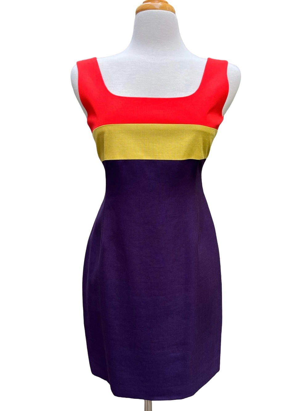 Vintage SELINA Italian Linen Colour Block Sheath Dress 6P